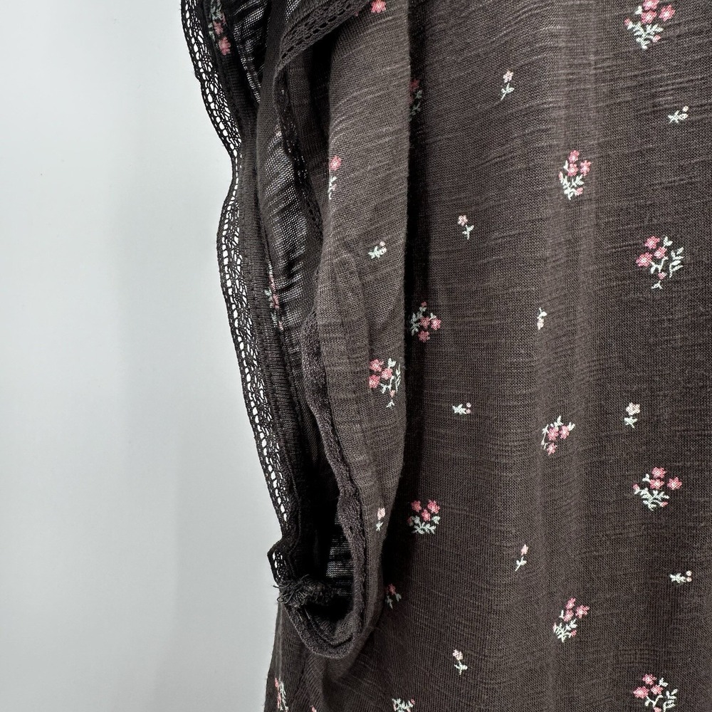 Lucky Brand Shirt Top Womens Medium Peplum Floral Cottage Rayon Lace Crop Button - Picture 7 of 11